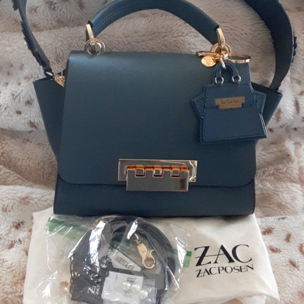 ZAC Zac Posen Eartha Satchel w/Floral Strap+Bag Charm/Keychain+Extra strap